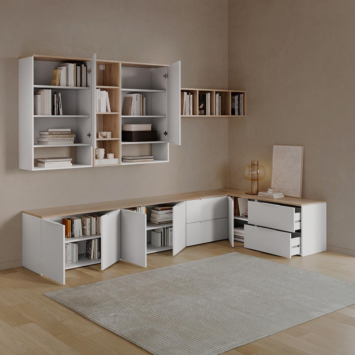 WOHNWAND Piave Weiß/Sonoma 5 Teile - Weiß/Sonoma Eiche, Holzwerkstoff (80/50/40cm) - Livinity®