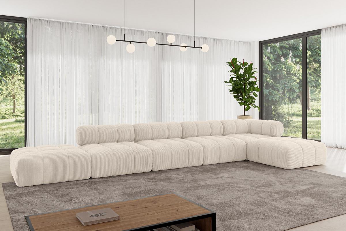 ECKSOFA modulares Sofa Kerru-L3 - 475x190x70 cm Beige Cord - Beige, Holzwerkstoff/Textil (475/190cm) - ALTDECOR