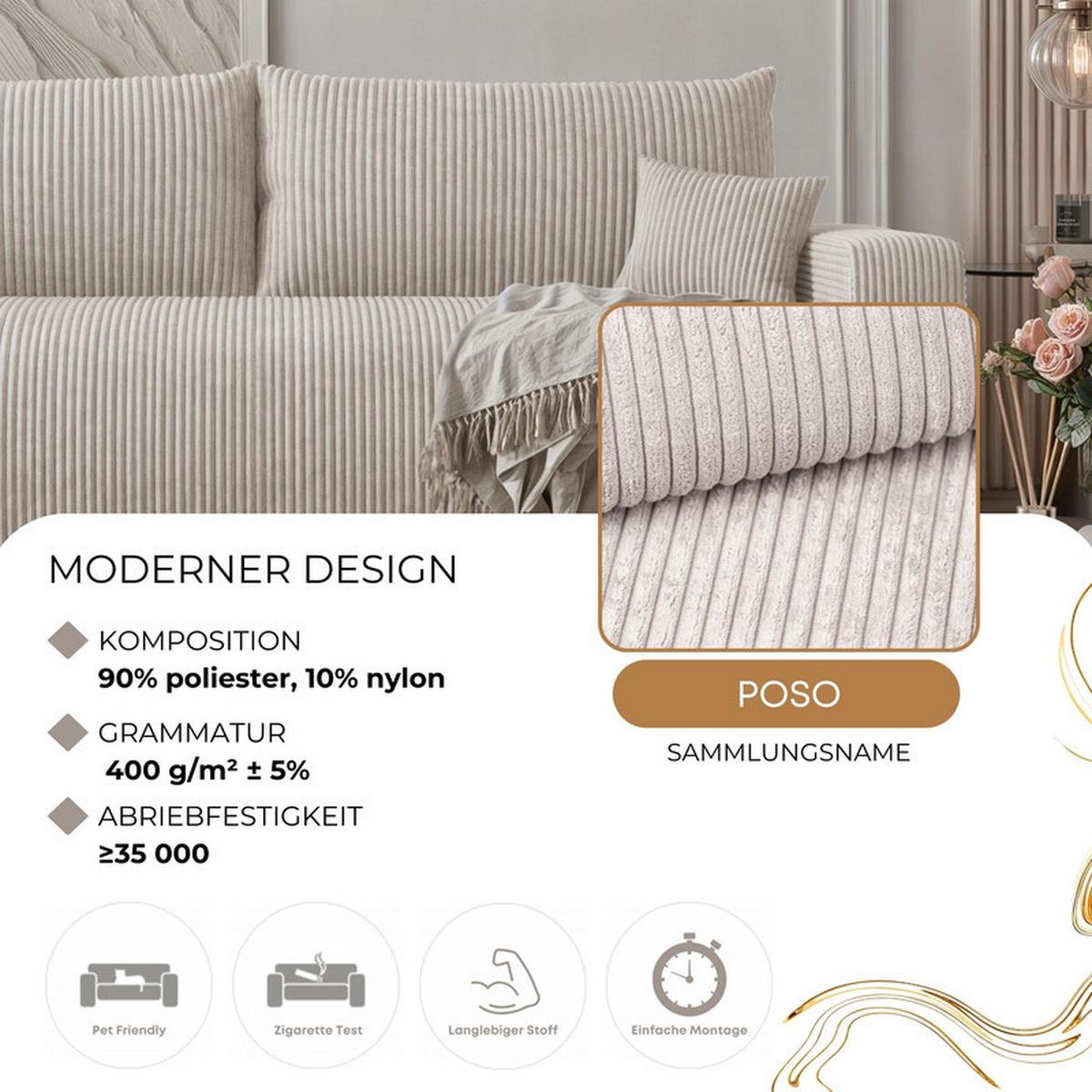 SCHLAFSOFA PIANO mit Bettkasten, Creme - Creme, Textil (246/79/93cm) - Idohome