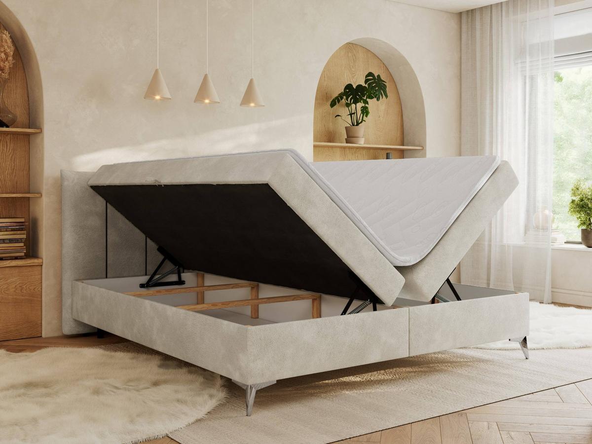 BOXBETT DRINEA 140/200 - Hellbeige Velours - H4 - Beige, Textil (140/200cm) - MKS