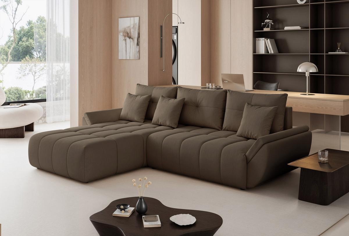 ECKSOFA ARO mit Schlaffunktion und Bettkasten Braun - Schwarz/Braun, Kunststoff/Textil (280/190cm) - Idohome