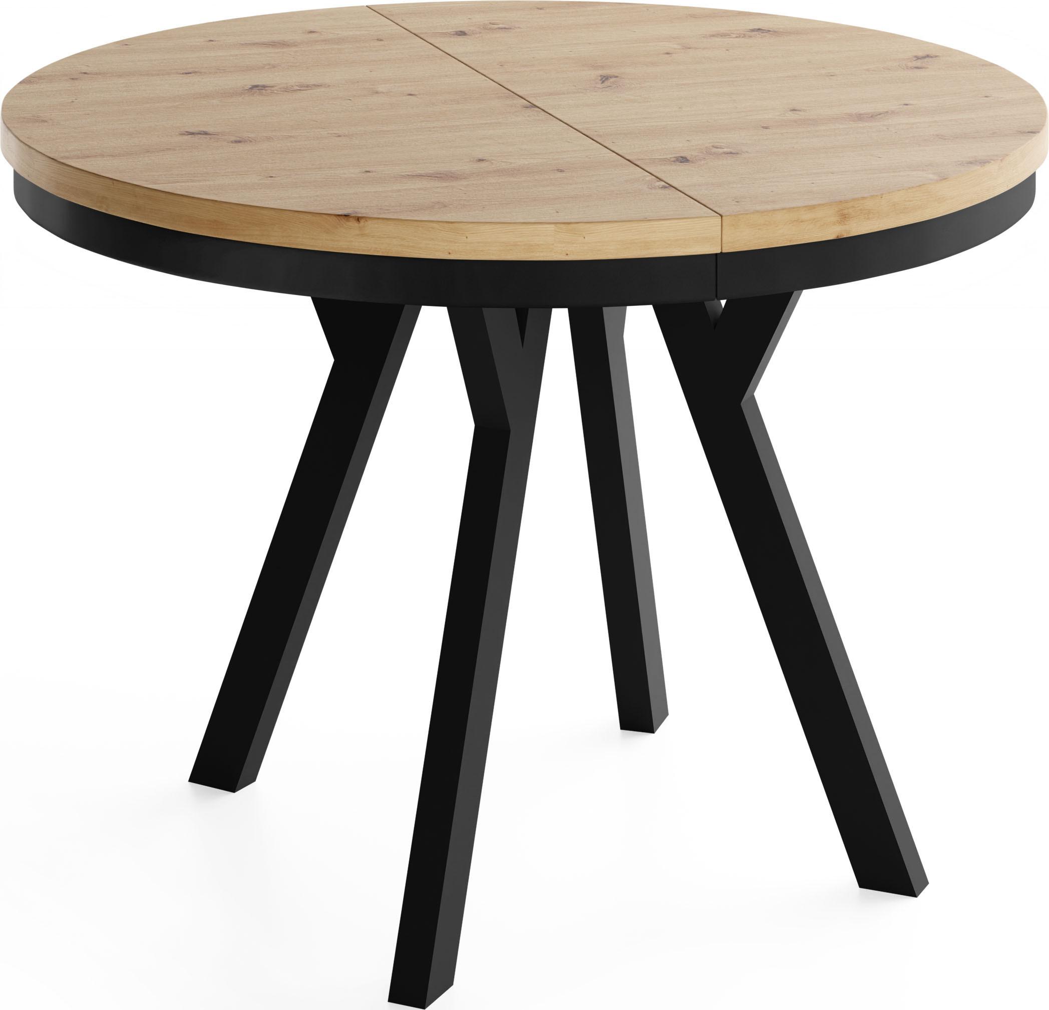 ESSTISCH Vero Neo rund ausziehbar verlängerbar, Eiche Artisan Hellbraun 80-130/80/77 cm - Schwarz/Eiche Artisan, Holz/Holzwerkstoff (80/130/77cm) - WFL GROUP