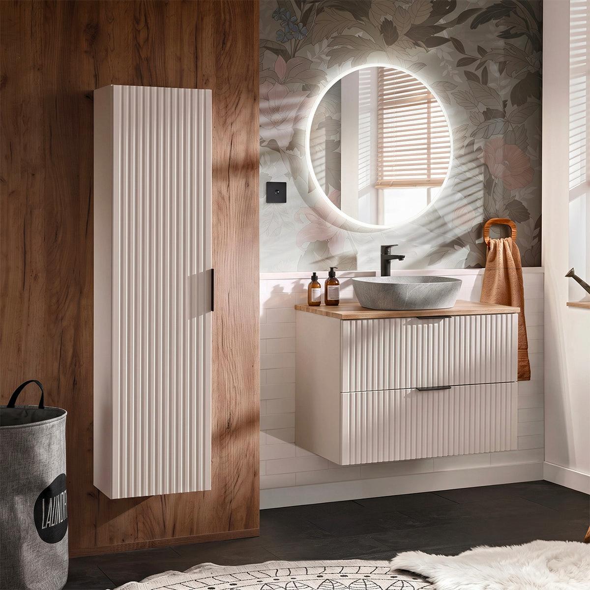 BADMÖBEL 80.6cm Adriel 2er-Set Kaschmir, Holz und Stein - Beige, Holzwerkstoff (80.6/59/46cm) - Petits-meubles