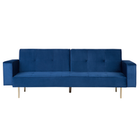 3-SITZER-SCHLAFSOFA Samtstoff Marineblau Visnes - Hellblau, Textil (218/80/81cm) - Beliani