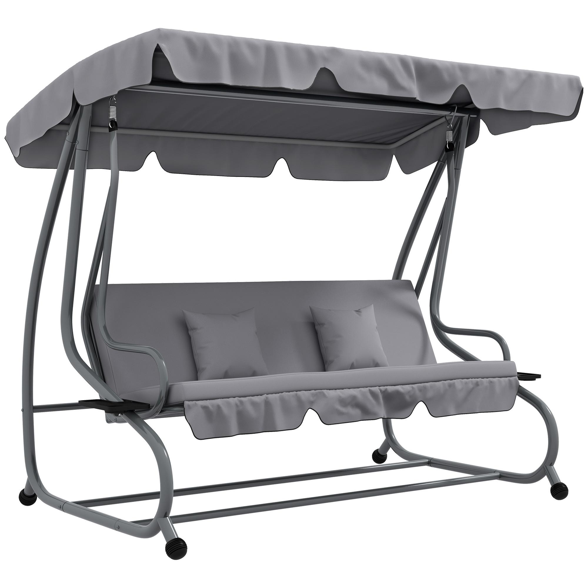 HOLLYWOODSCHAUKEL 3-Sitzer Gartenschaukel mit Verstellbarem Dach Kissen Hellgrau - Grau, Metall (120/164/200cm) - Outsunny