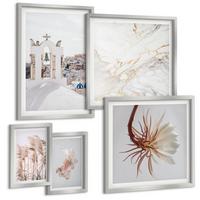 BILDER SET 5er Set - 50x50 cm & 20x30 cm & 40x60 cm Silberner Rahmen - Grasfelder in Braun- und Beigetönen - Silberfarben, Kunststoff (40/60cm) - TULUP