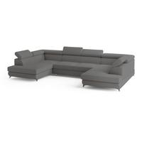 WOHNLANDSCHAFT VINTESSA Grau Boucle-Stoff mit Schlaffunktion - Grau, Holz (323/89/190cm) - MASSENO