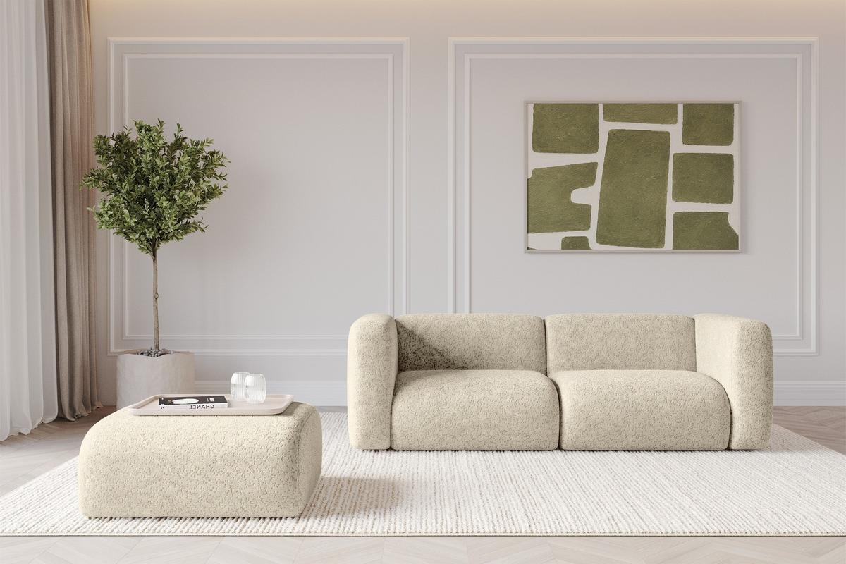 POUF MIRA-PUF 91x89x40 Creme cm Velours Modular Sitzhocker - Creme/Schwarz, Holzwerkstoff/Kunststoff (91/40/89cm) - ALTDECOR