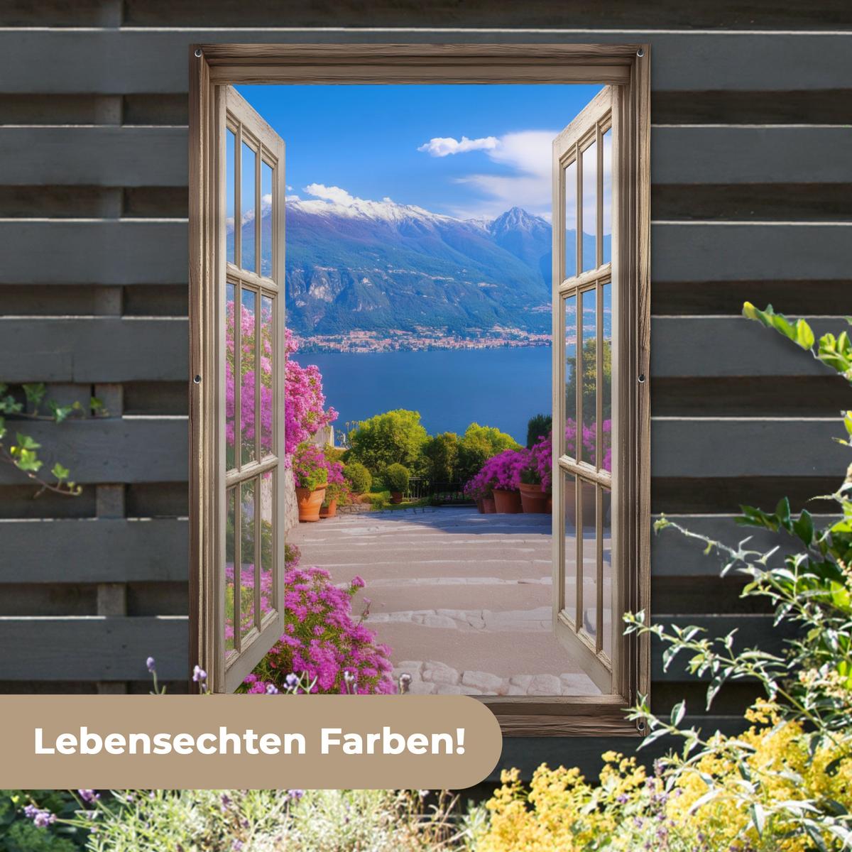 GARTENPOSTER Durchblick - Berg - Landschaft - Ausblicke - See Bild 120x180 cm - Blau, Kunststoff (120/180/0.2cm) - OnlyWow