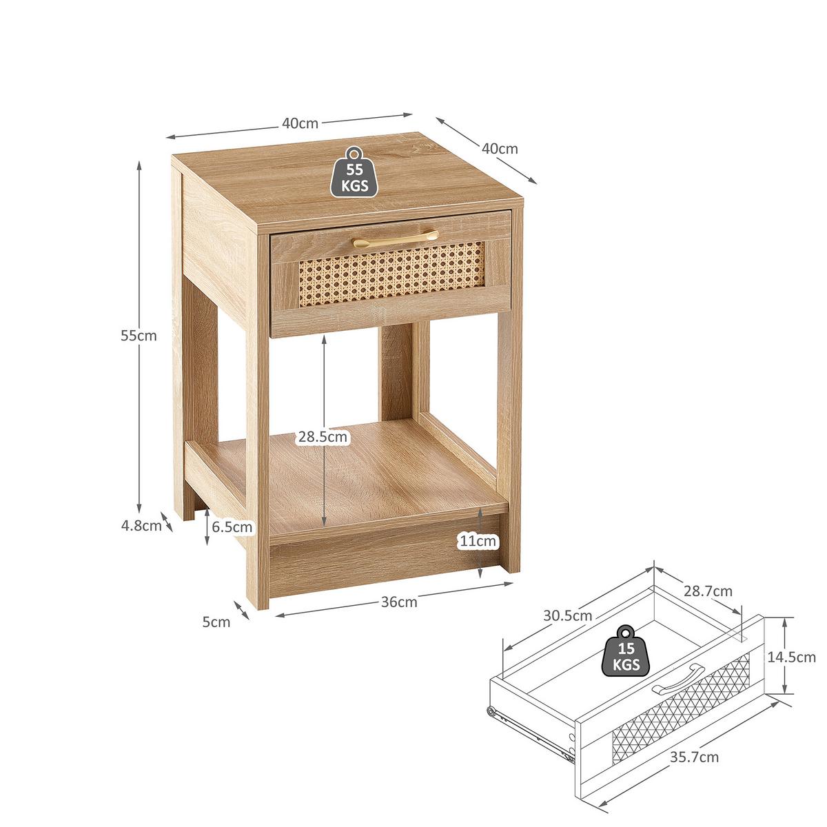 NACHTTISCH mdf rattan naturholzoptik mit schublade - Naturfarben, Holzwerkstoff (40/55/40cm) - Urban Meuble