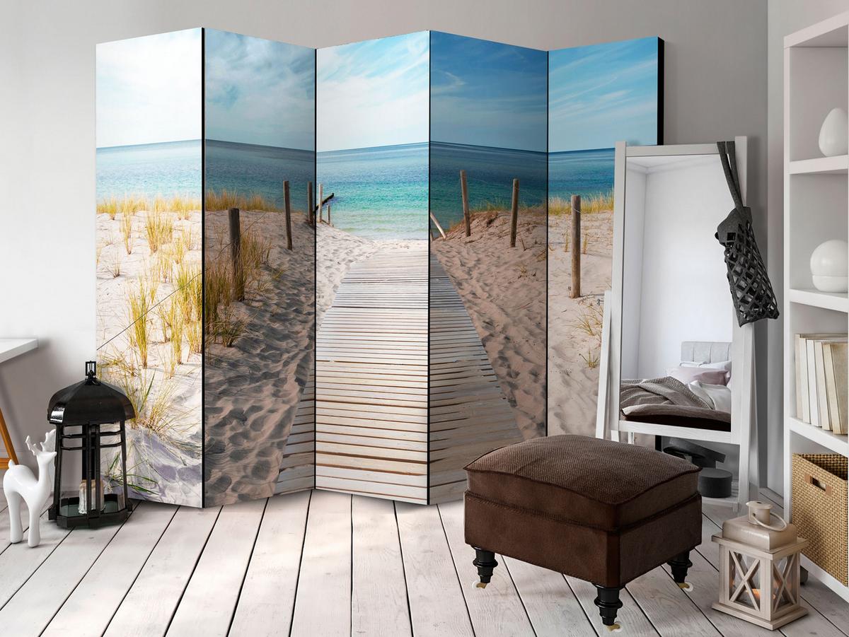 PARAVENT Beidseitig Bedruckter 5-tlg 225x172 cm Meer Strand und Dünen - Multicolor, Holz/Textil (225/172/3cm) - Muralo