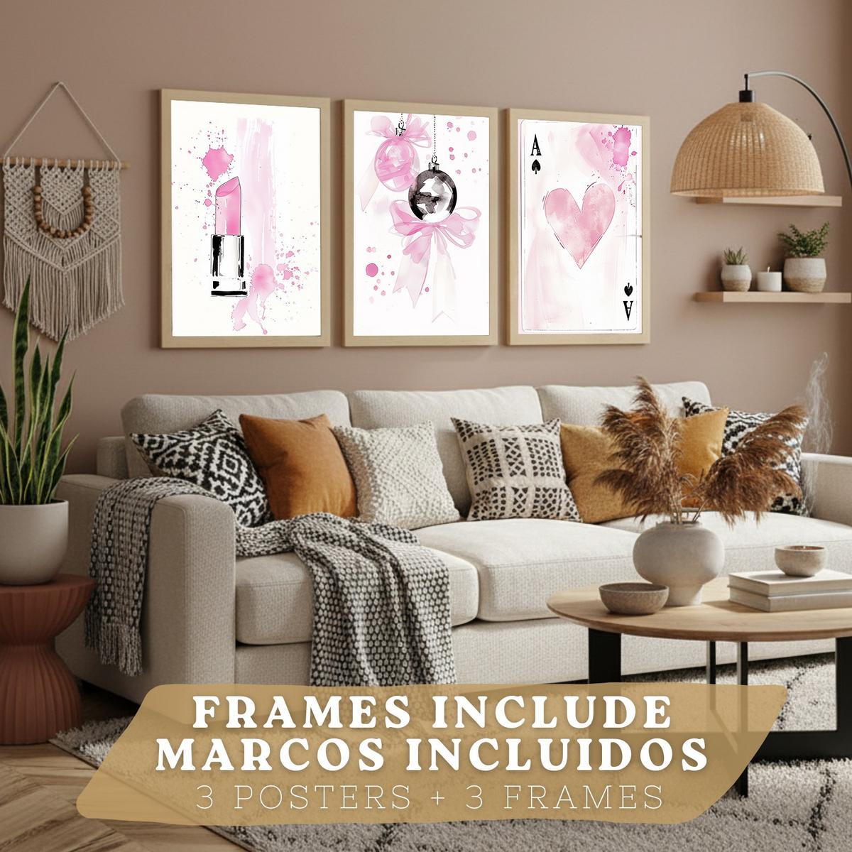 POSTER 3er Kunstdruck-Set Wandbilder Teen Style modern Wohnzimmer Deko, Schlafzimmer, Küche, Badezimmer Rahmenlos A4 - Beige, Papier (29.7/1/21cm) - Nacnic