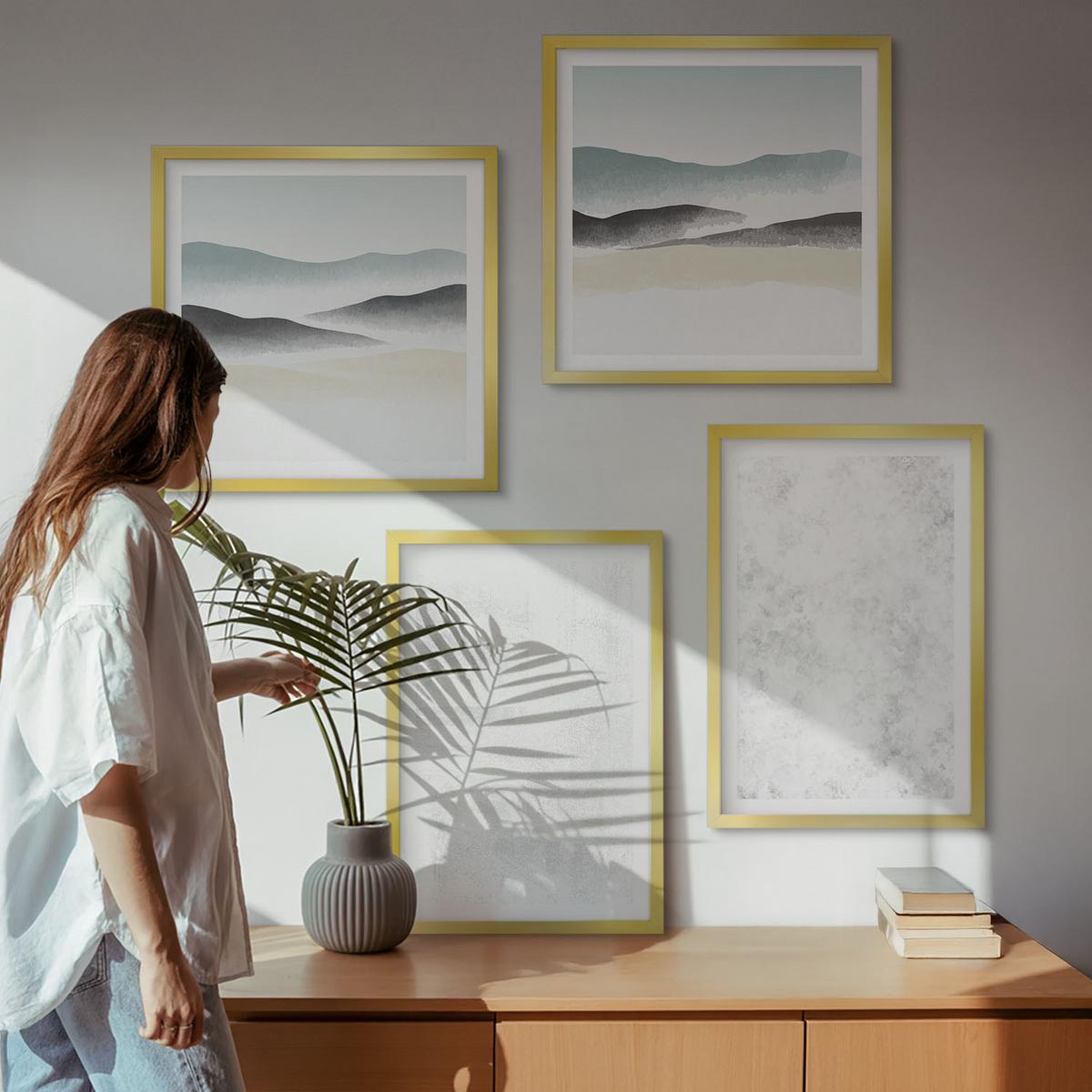 BILDER SET 4er Set - 50x50 cm & 40x60 cm Goldrahmen - Weiße Flecken auf Leinwandhintergrund - Goldfarben, Kunststoff (50/50cm) - TULUP