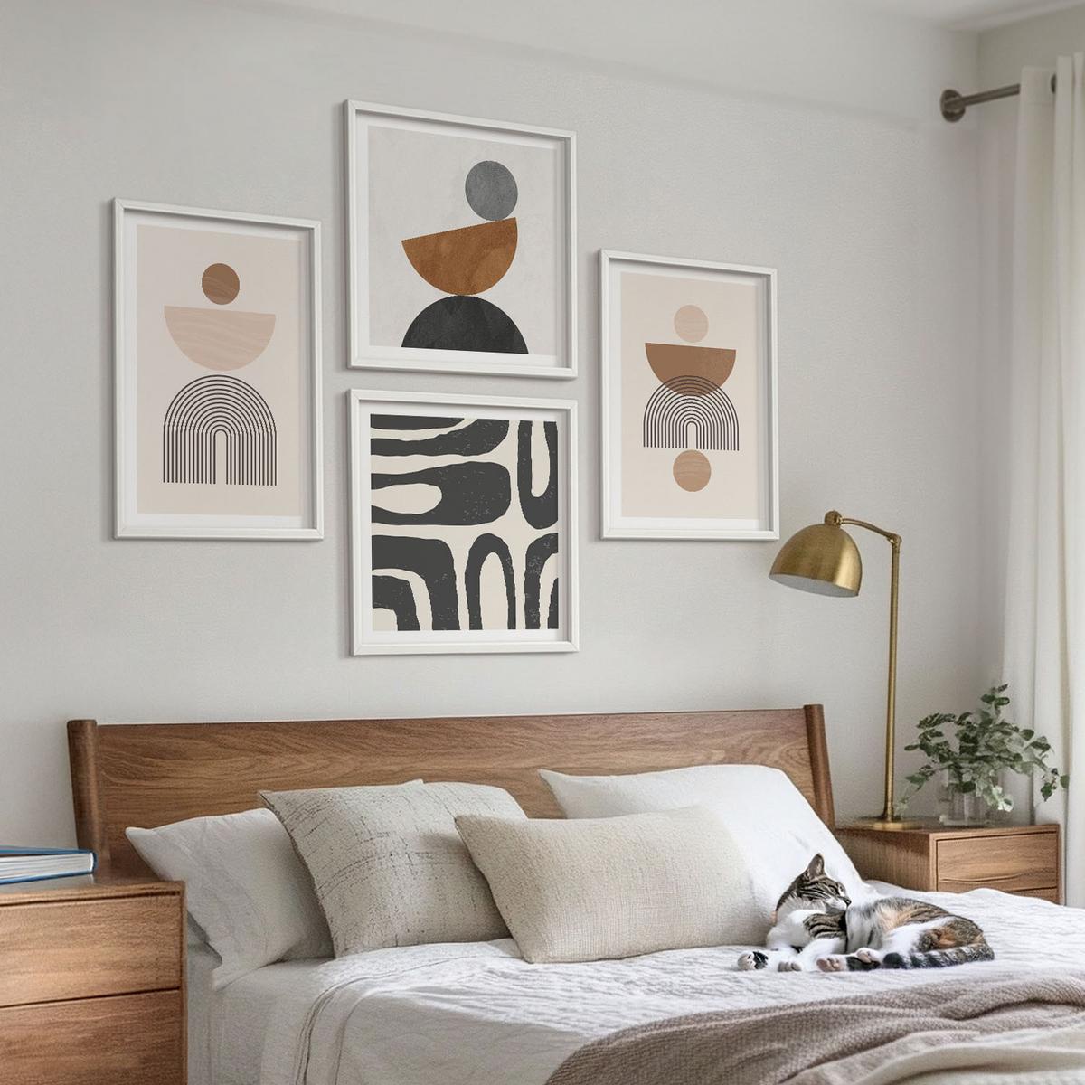 BILDER SET 4er Set - 50x50 cm & 40x60 cm Weißer Rahmen - Abstraktes Boho-Design - Weiß, Kunststoff (50/50cm) - TULUP
