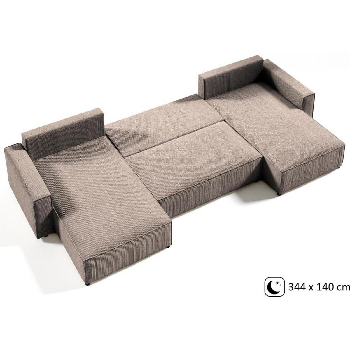 WOHNLANDSCHAFT Parys U mit Schlaffunktion beige - Beige/Schwarz, Kunststoff/Textil (390/70/185cm) - Beautysofa