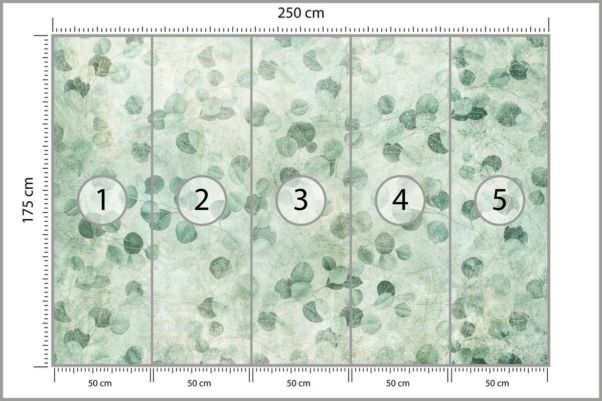 FOTOTAPETE Grüne Blätter Beton Optik Natur 250x175 - Grün, Papier (250/175cm) - Muralo