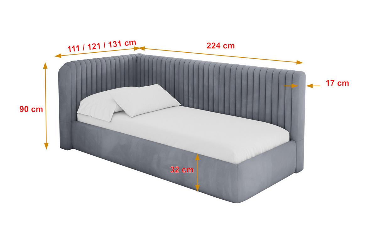 EINZELLBETT Jugendbett mit Bettkasten, Rechts - AURY 100x200 Grau - Blaugrau, Holzwerkstoff/Textil (100/200cm) - ALTDECOR