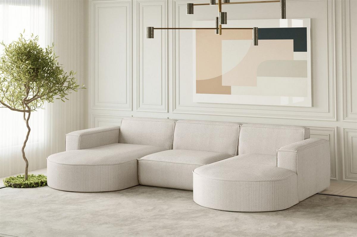 WOHNLANDSCHAFT Palma In Scala - Beige, Holzwerkstoff/Textil (299/78/165cm) - Fun Möbel
