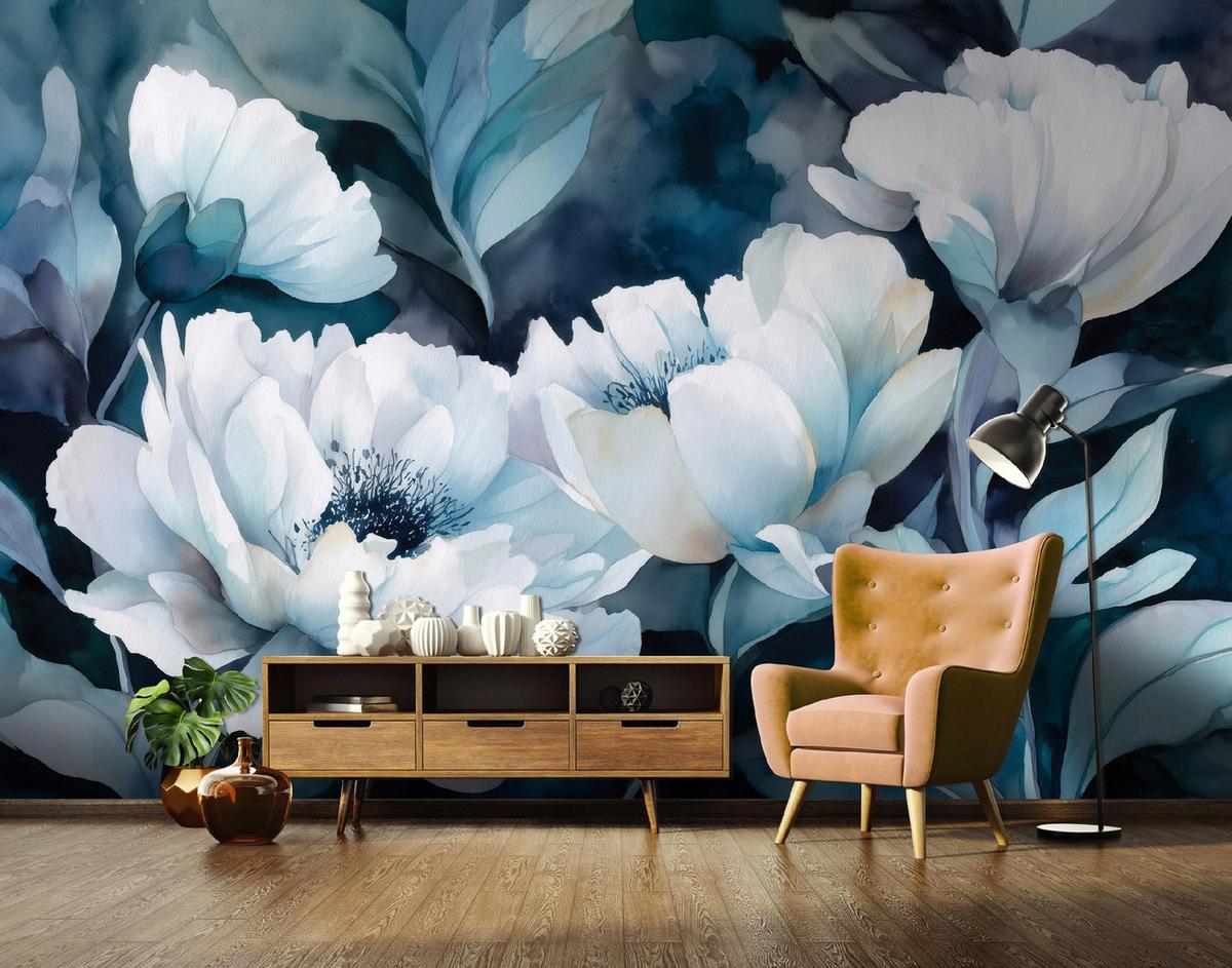 FOTOTAPETE Blumen Abstrakt Blau 400x280 cm - Multicolor, Papier (400/280cm) - Wallarena