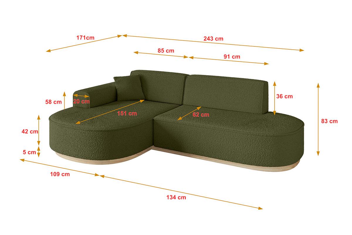 ECKSOFA Ottomane Links MARI-L1-v1 - 243x171x83 cm Grün Bouclé - Grün, Holzwerkstoff/Textil (243/171cm) - ALTDECOR