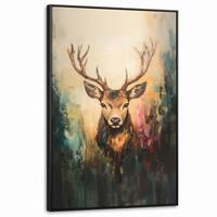 LEINWAND Bilder mit Rahmen - Hirsch - Gemalt - Geweih - Braun - 80x120 - Haselnussfarben, Textil (80/120cm) - MuchoWow