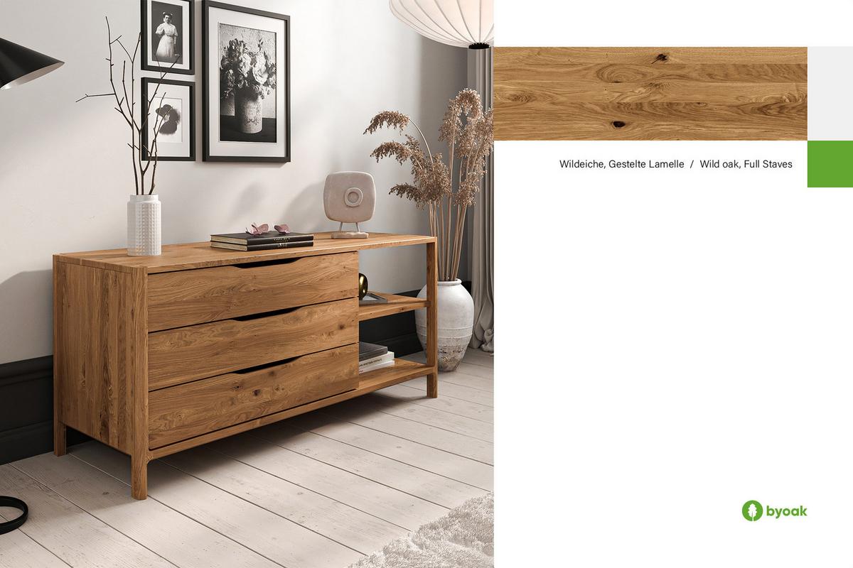 KOMMODE PAUL - Wildeiche, Holz (140/64/50cm) - byoak
