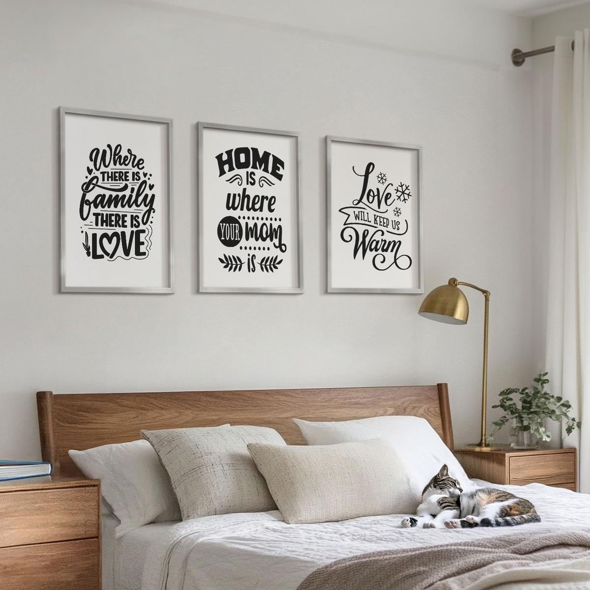 BILDER SET 3er Set - 40x60 cm Silberner Rahmen - Familie, Liebe, Zuhause, Wärme - Silberfarben, Kunststoff (40/60cm) - TULUP
