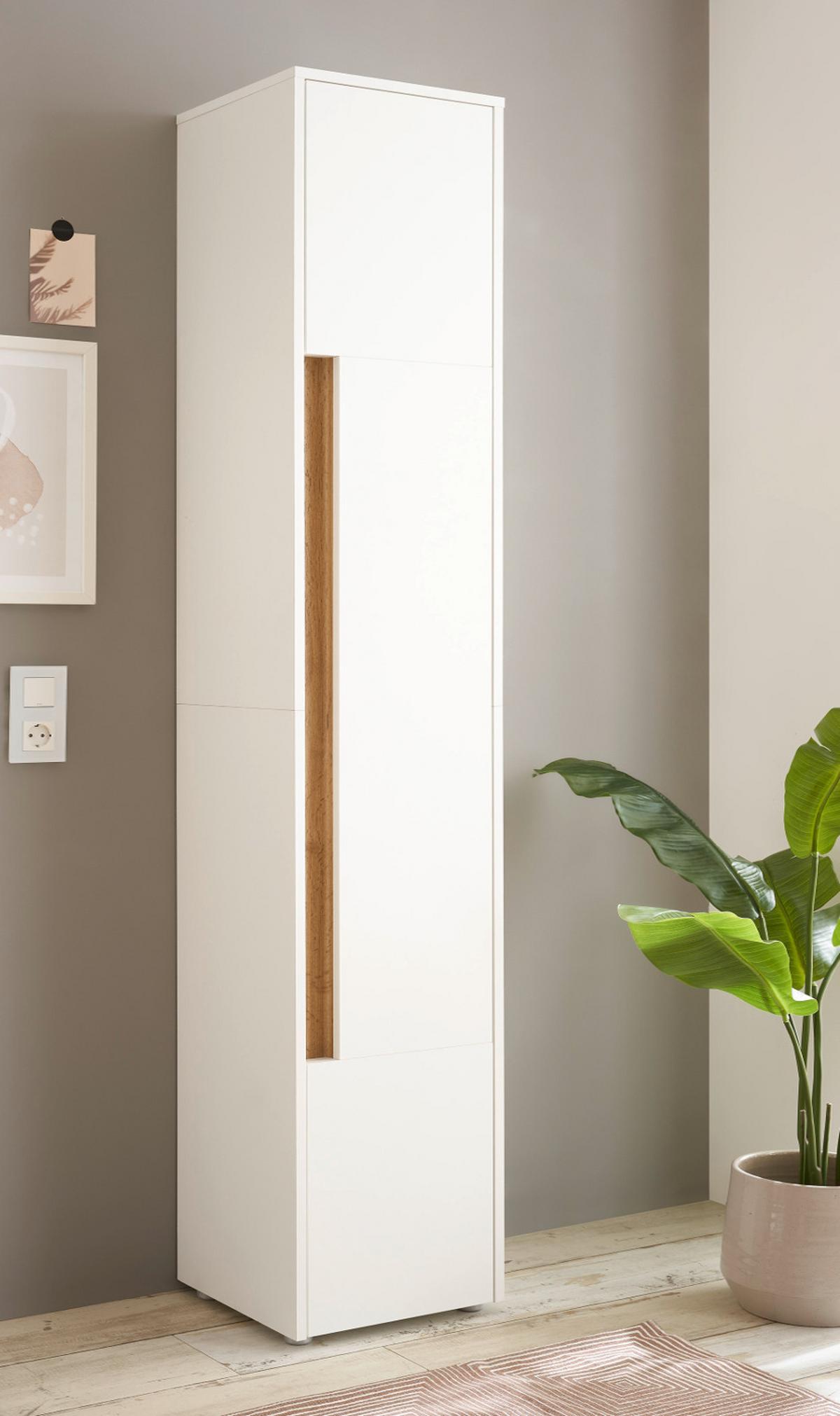 BAD-HOCHSCHRANK weiß, Wotan Eiche, Badschrank 34 x 200 cm - Eiche Wotan/Silberfarben, Holz/Holzwerkstoff (34/200/34cm) - Furn.Design