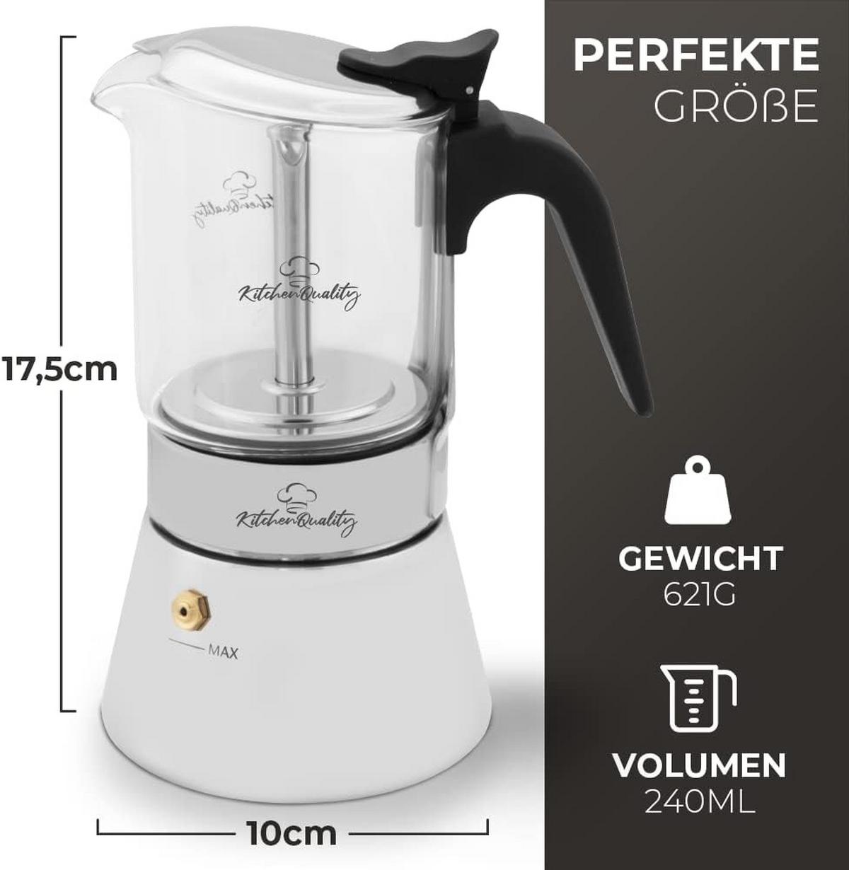 GLAS-ESPRESSOKOCHER - Weiß, Glas/Metall (10/17/10cm) - KitchenQuality