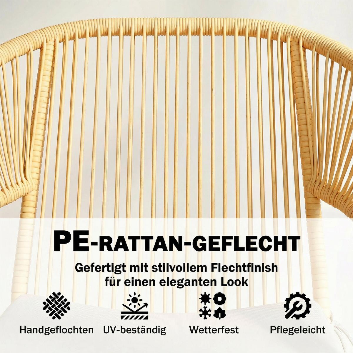 BISTROSET 3-teilig aus Stahl PE-Rattan Beige - Beige, Textil/Metall - Outsunny