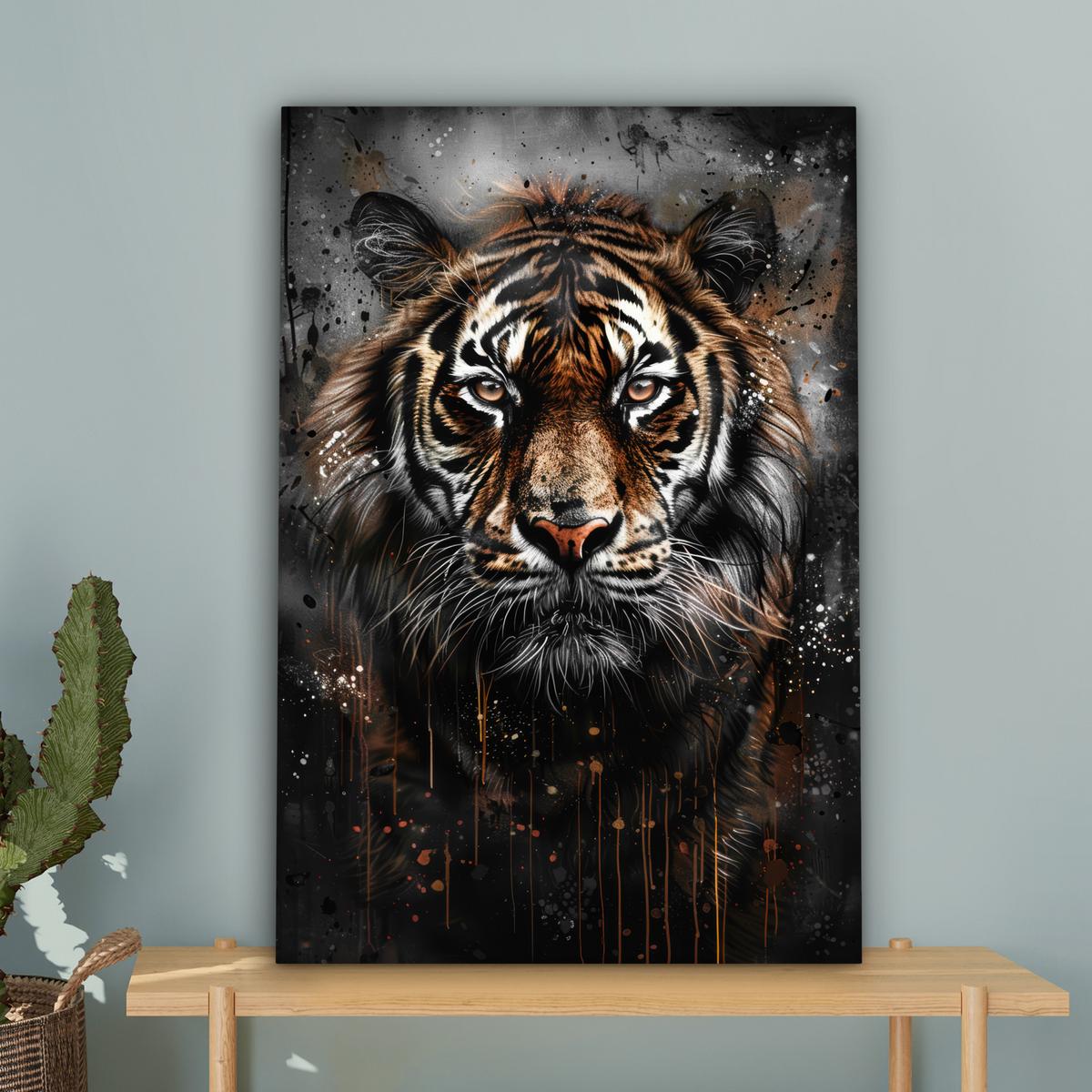 LEINWANDBILD Tiger - Tiere - Porträt - Luxus - Schwarz Wanddeko 40x60 cm - Anthrazit, Textil (40/60cm) - MuchoWow