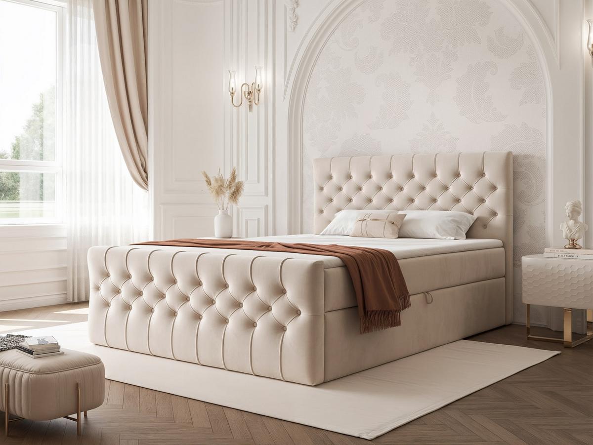 BOXBETT JOLIE 180x200 cm mit Matratze, Creme - Creme, Textil (180/200cm) - Idohome