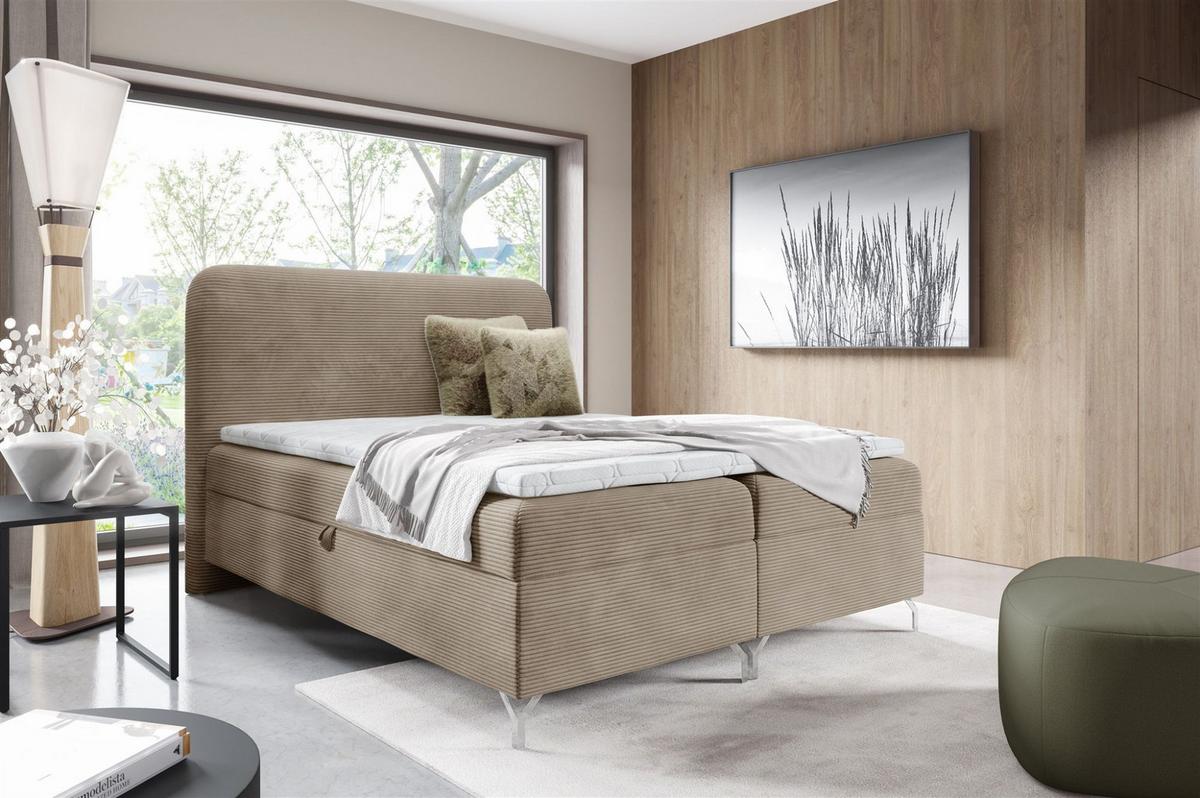 BOXBETT Emilio - Beige, Holzwerkstoff/Textil (180/200cm) - Fun Möbel