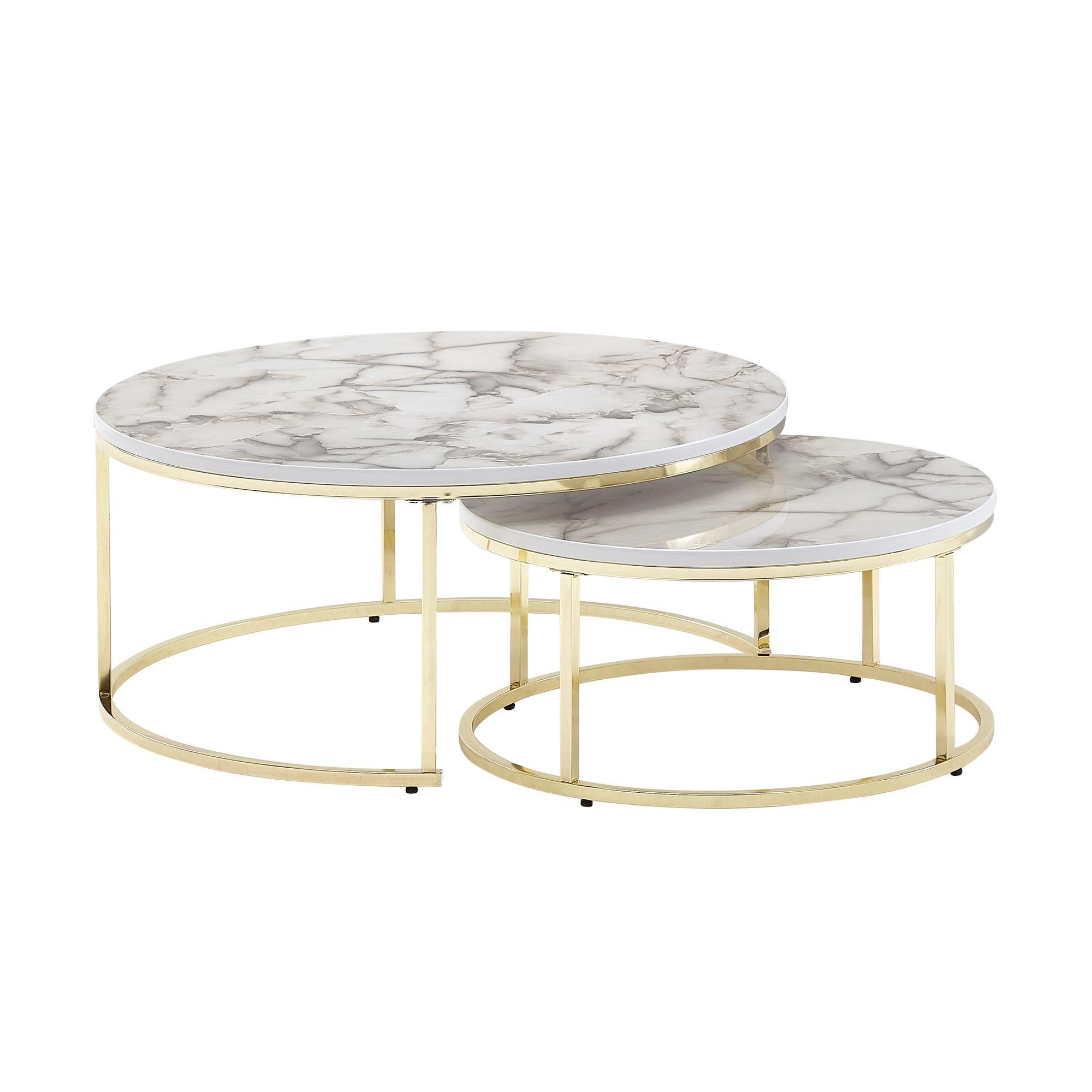 COUCHTISCH 2er Set Marmoroptik Metall Eichenholz Ineinanderschiebbar, Gold 80x80x36 cm - Goldfarben, Holz/Metall (80/80/36cm) - KADIMA DESIGN