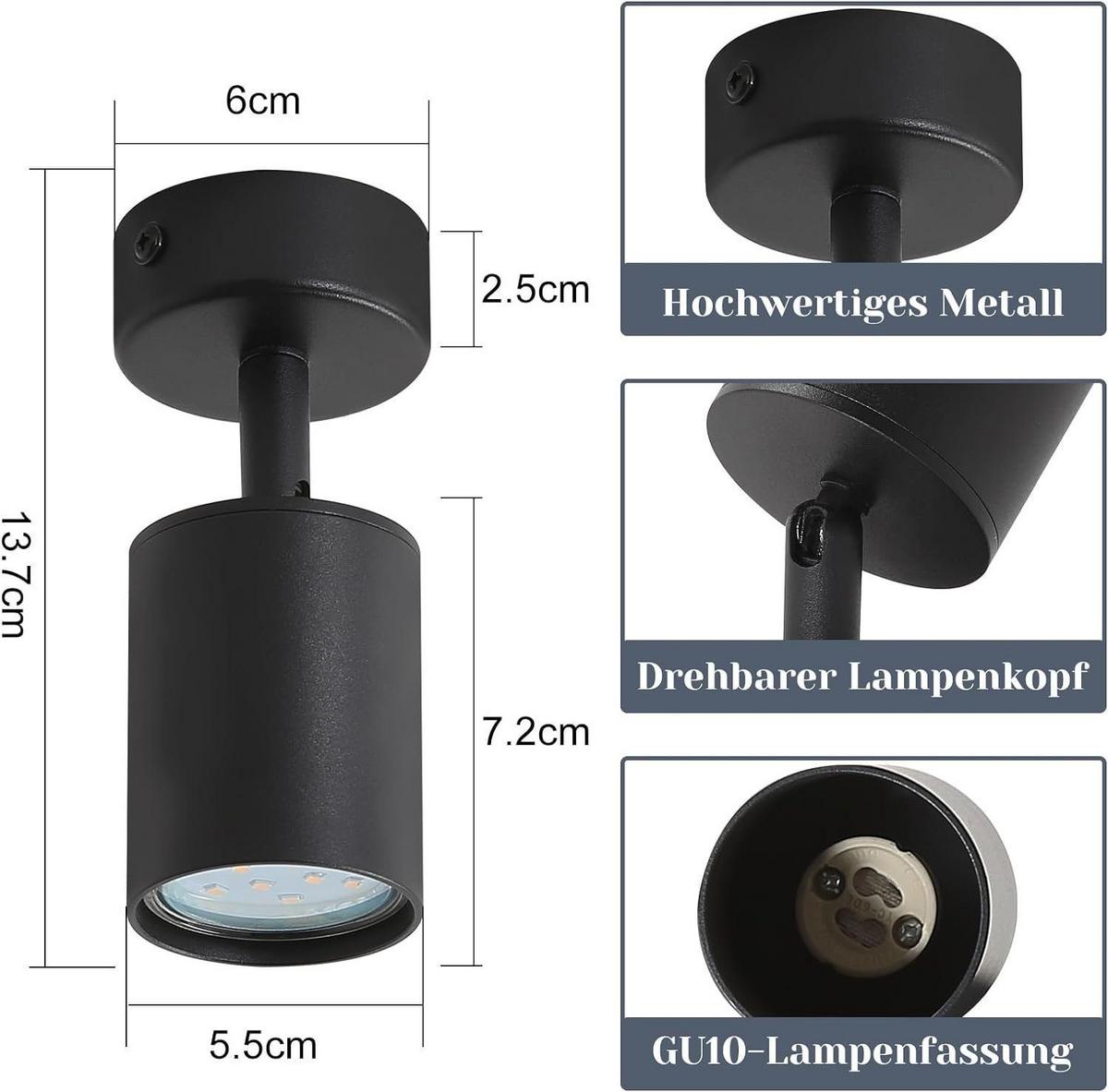 DECKENSTRAHLER Freiheit 1-flammig 6/6/14 cm - Schwarz, Metall (6/6/14cm) - Nettlife