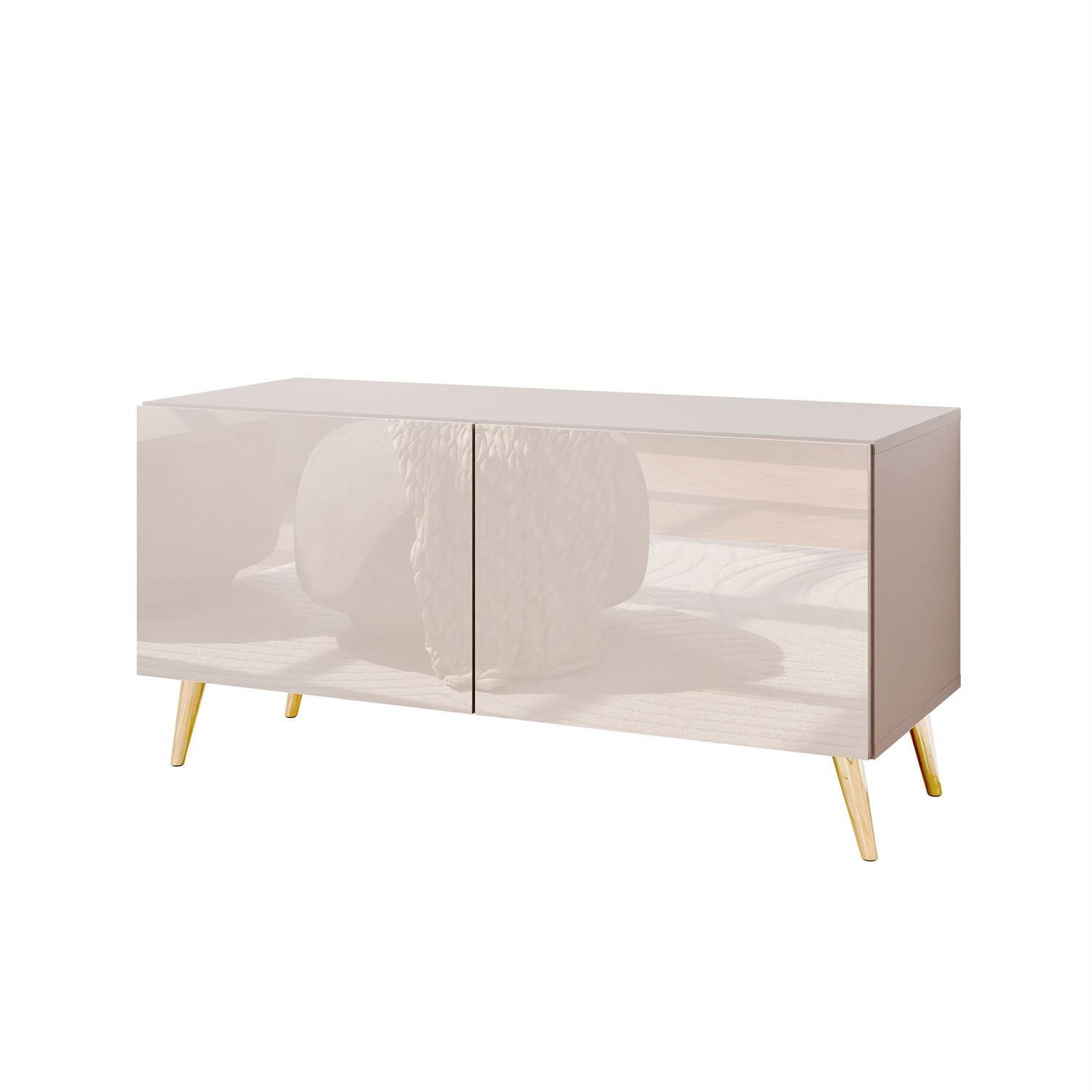TV-SCHRANK COLGANTE 100 Kaschmir Hochglanz, ohne LED, Schräge goldene Füßen - Kaschmir/Goldfarben, Holzwerkstoff (100/49/40cm) - Lookway