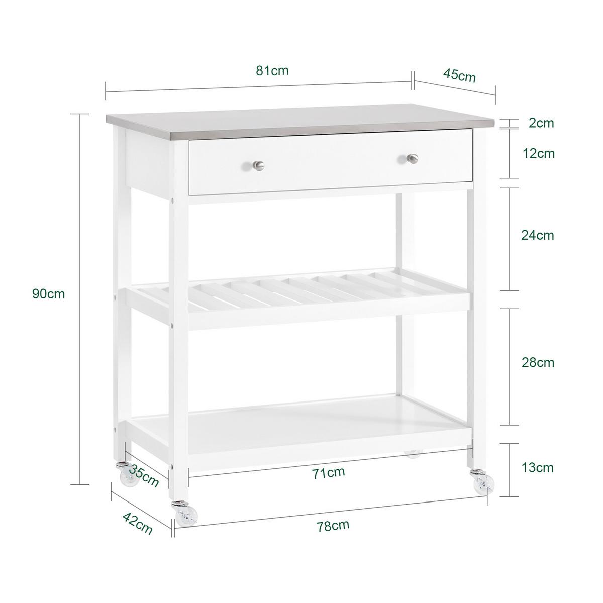 SERVIERWAGEN mit Arbeitsplatte, Weiß, 81x90x45cm - Weiß, Holzwerkstoff (100/92/45cm) - SoBuy