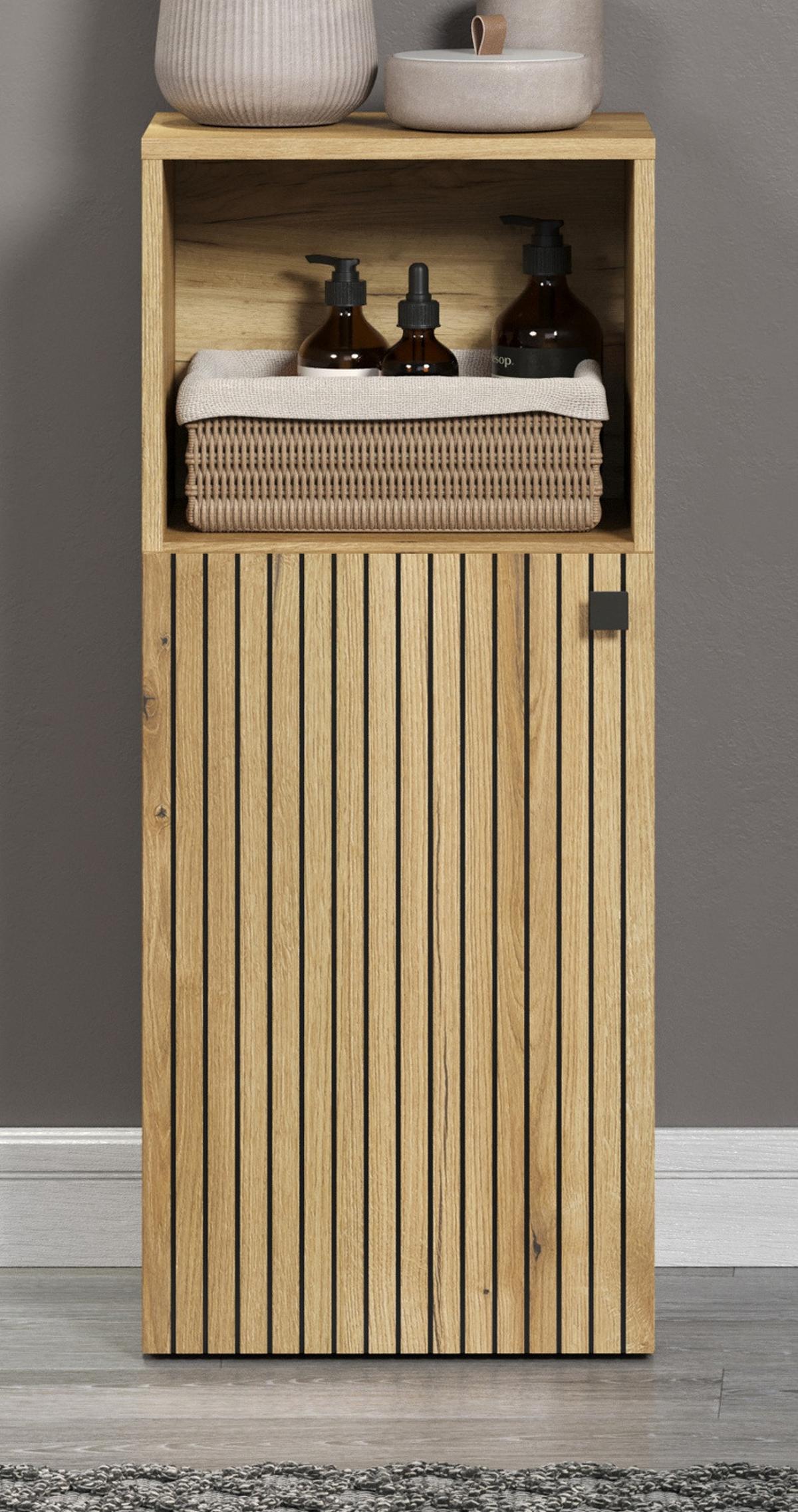 BADKOMMODE Evoke Eiche 40 x 95 cm, Badschrank mit Staboptik - Eichefarben/Schwarz, Holzwerkstoff/Kunststoff (31/95/40cm) - Top.Furn