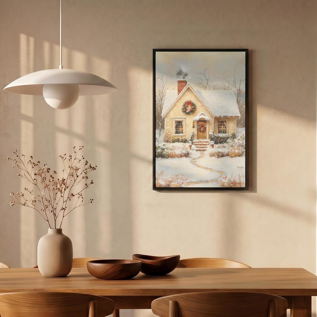 LEINWAND Bilder mit Rahmen - Weihnachten - Zuhause - Winter - Schnee - 40x60 - Creme, Textil (40/60cm) - MuchoWow