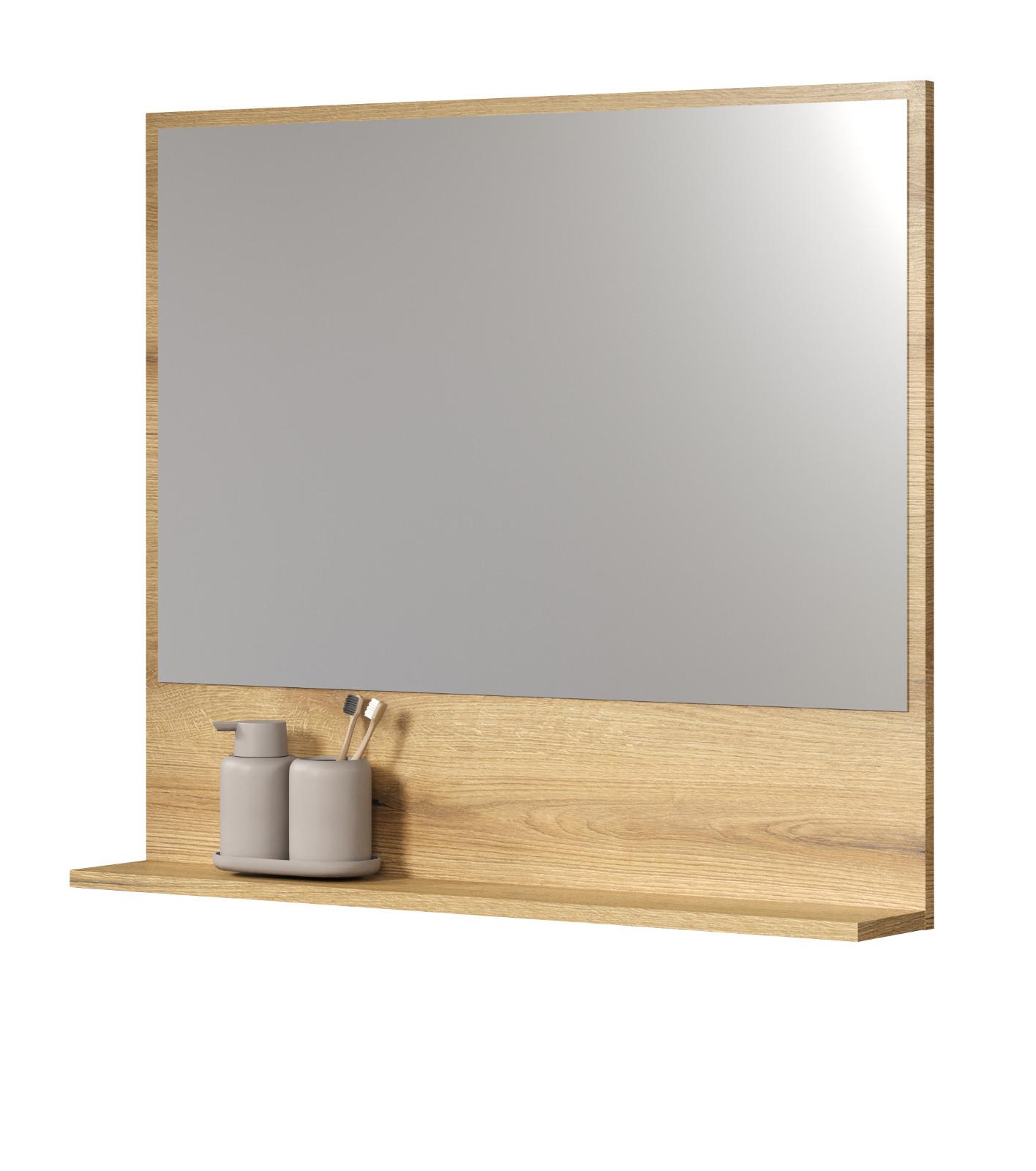 BADSPIEGEL Evoke Eiche 80 cm, Badezimmer Spiegel mit Ablage - Eichefarben, Glas/Holzwerkstoff (14/74/80cm) - Top.Furn