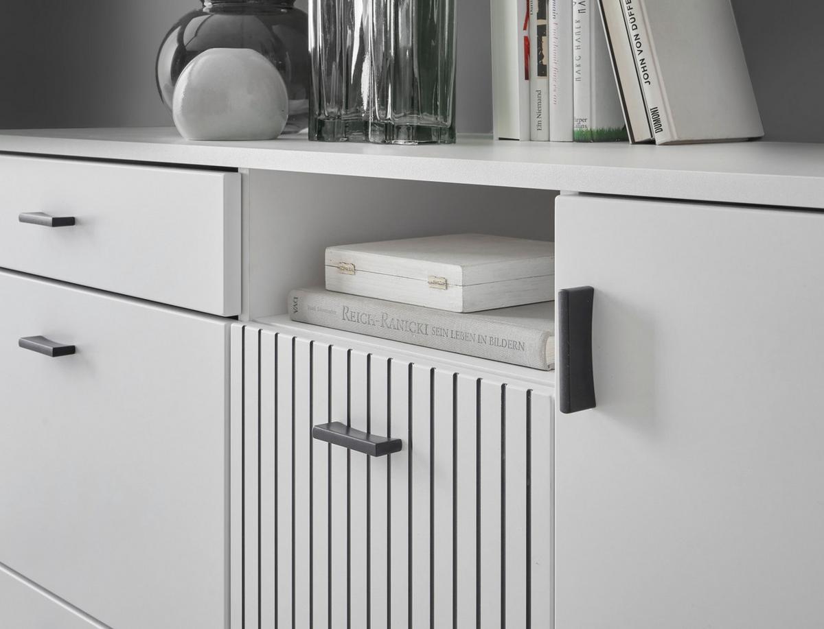 SIDEBOARD weiß matt, Kommode 150 cm mit Soft-Close-Funktion - Schwarz/Weiß, Holzwerkstoff/Kunststoff (150/80/42cm) - Furn.Design