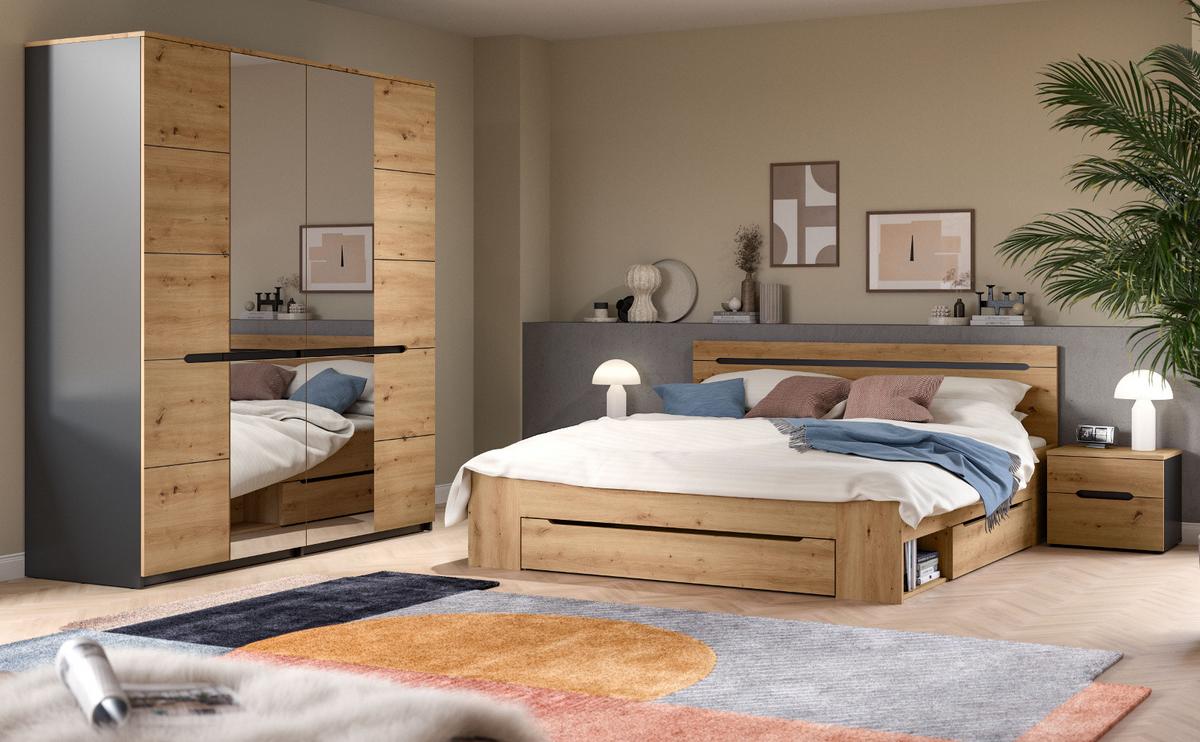 NACHTTISCH 2er Set Eiche Artisan, grau, Nachtkommode mit Schubkästen - Eiche Artisan/Grau, Holzwerkstoff/Metall (50/42/37cm) - Inn.Furn