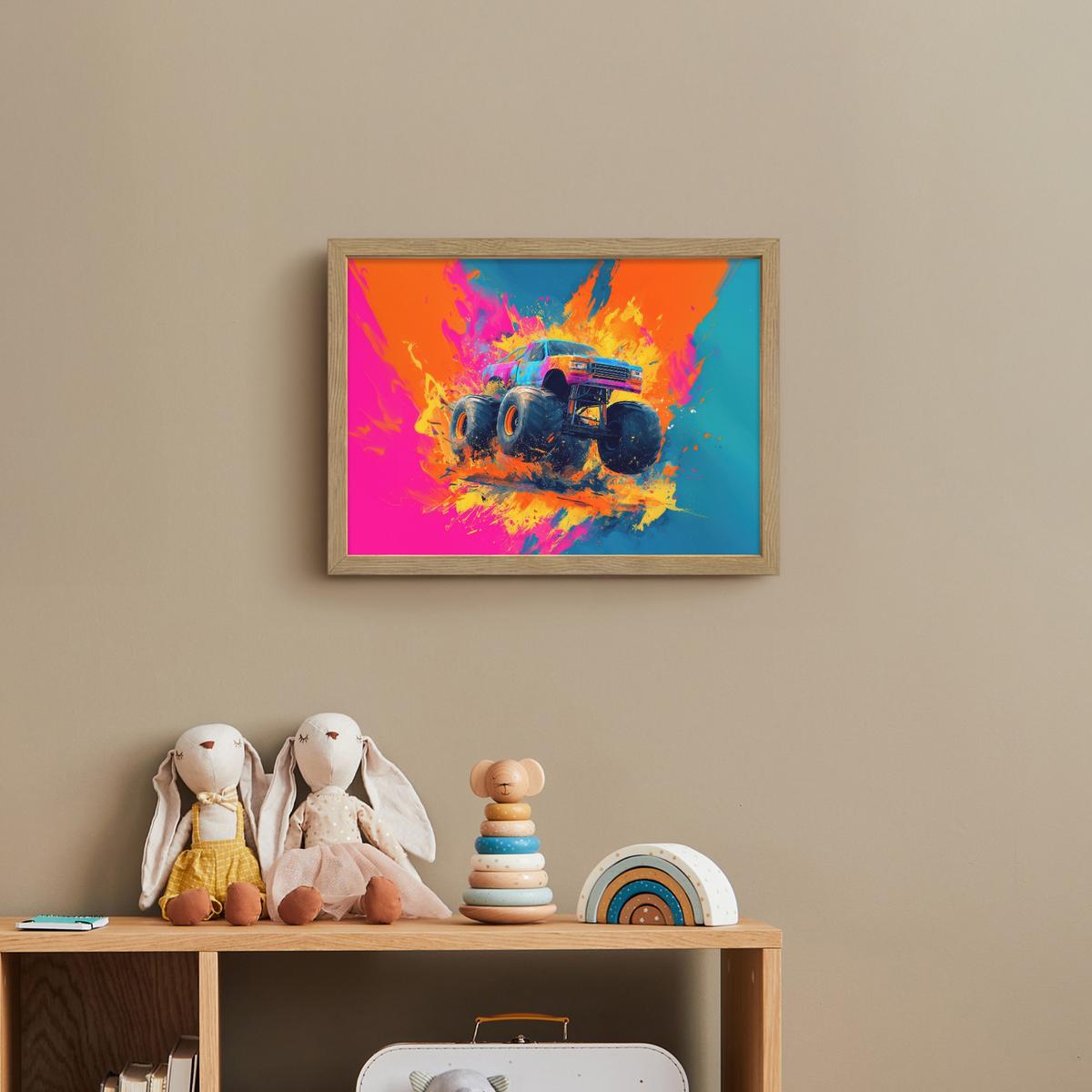 NACHTTISCHLAMPE MIT AKKU Monstertruck - Abstrakt - Farbspritzer - Farbenfroh 40x30 cm - Pink, Holzwerkstoff (8/40/30cm) - OnlyWow