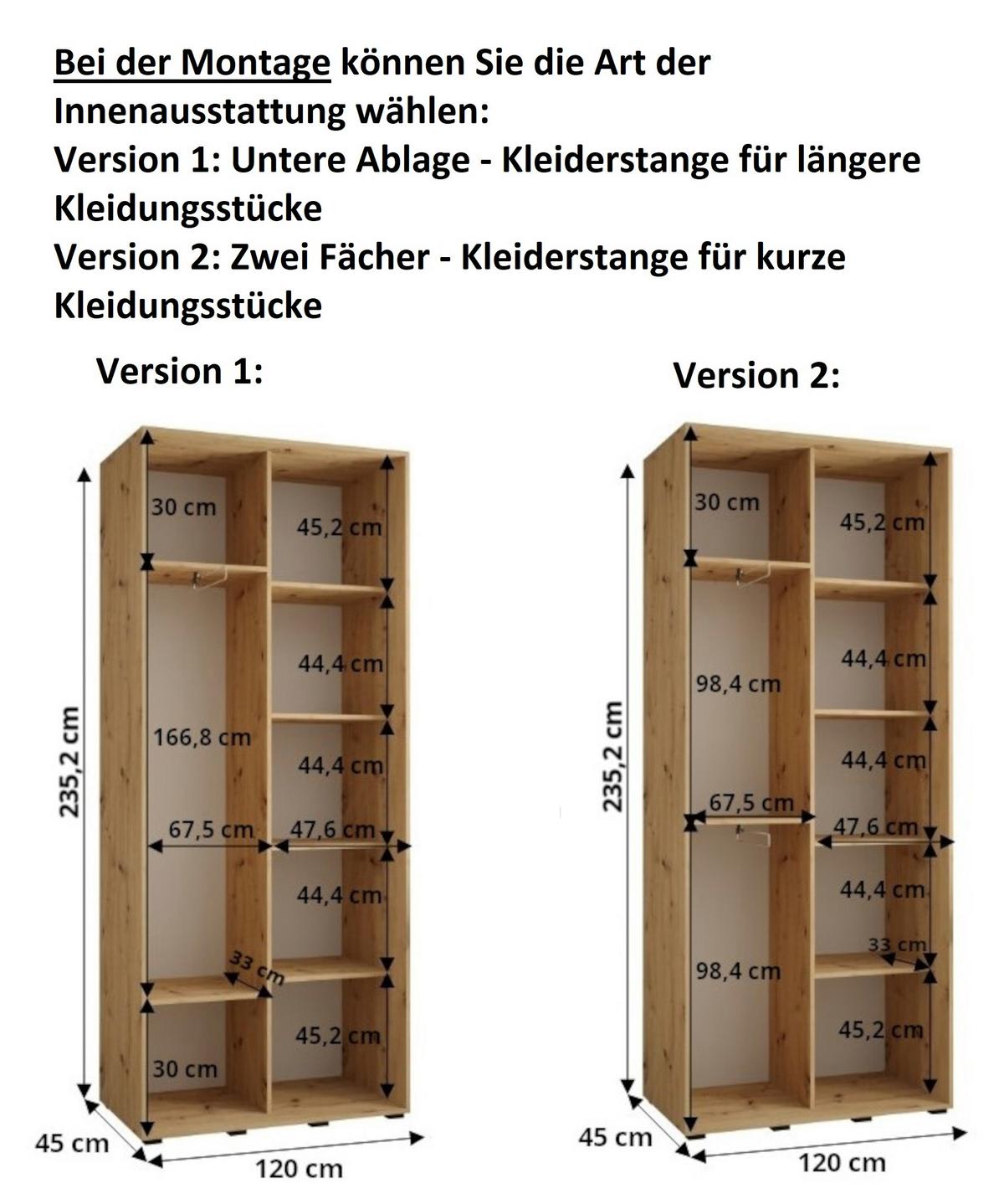 SCHWEBETÜRENSCHRANK 235,2/120/45 2-türig - Kaschmir/Schwarz, Holz/Metall (120/235.2/45cm) - MÖBEL KRYSPOL