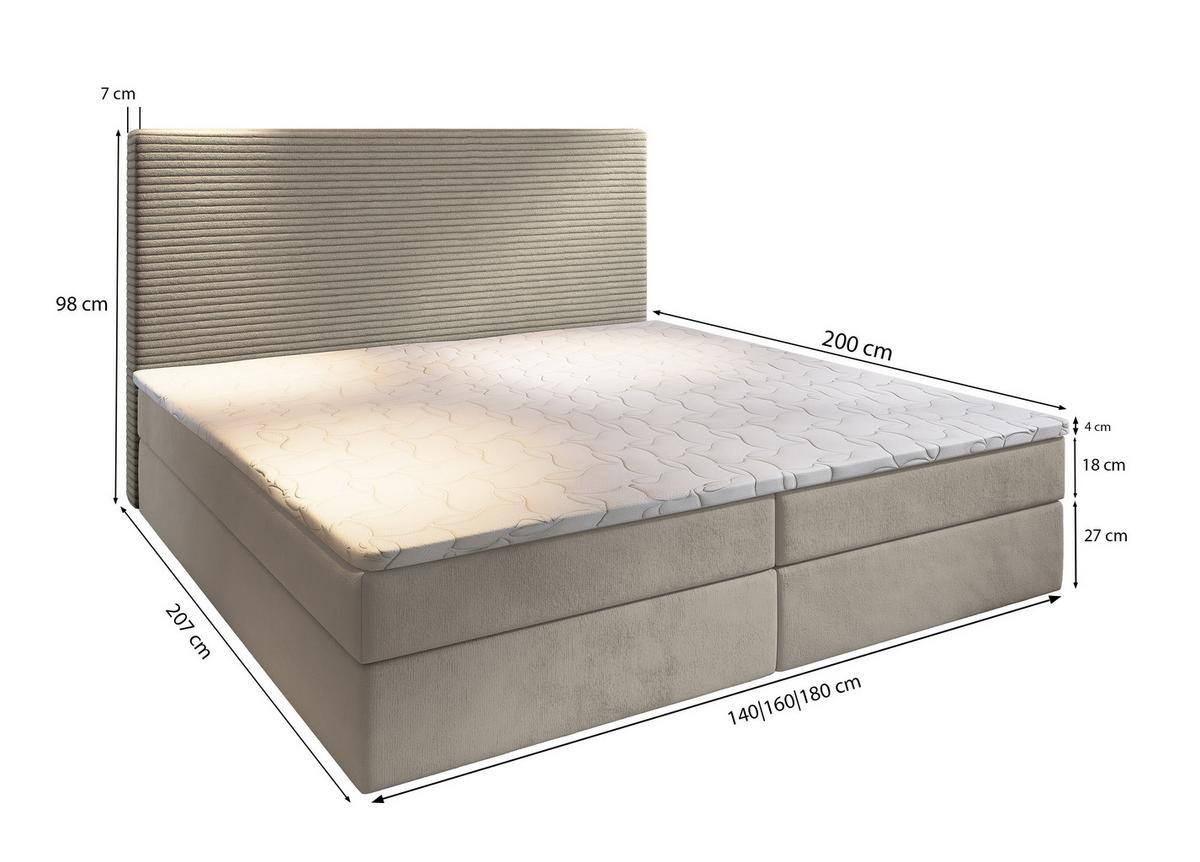 BOXBETT GIARRO 140x200 cm mit Matratze und Topper - Creme - Creme, Holz (140/200cm) - MASSENO
