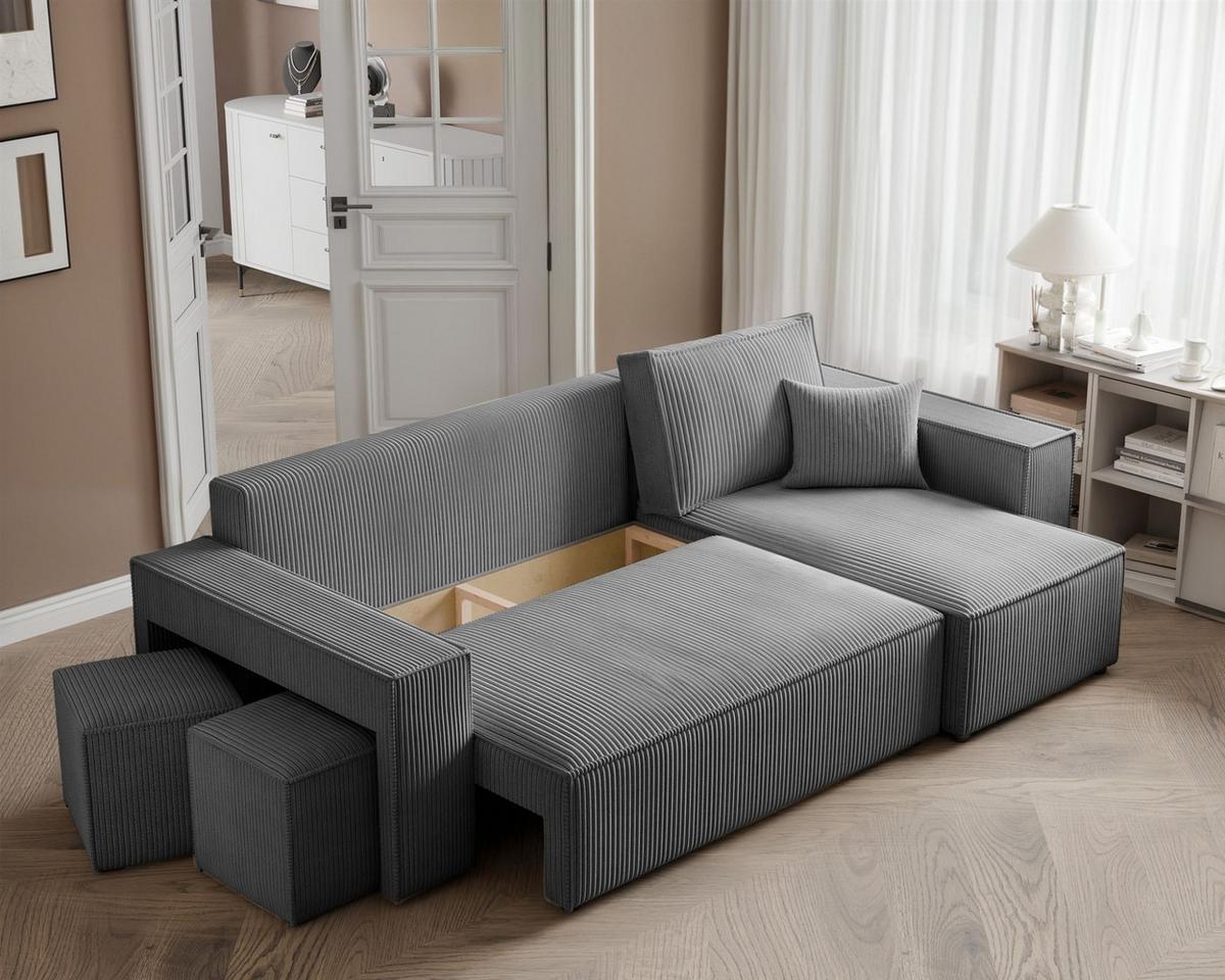 ECKSOFA Adara Inkl. Hocker - Grau, Holzwerkstoff/Textil (145/262cm) - Fun Möbel
