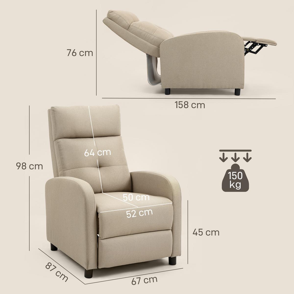 RELAXSESSEL Polyester Beige - Beige, Textil (67/98/87cm) - HOMCOM