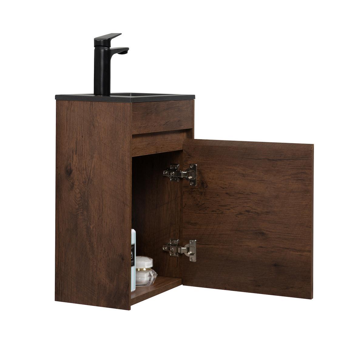 GÄSTE-WC-MÖBELSET Sinta 2 Teile Walnuss Braun - Schwarze Waschbecken - 40 x 22 x 54 cm - Walnussfarben/Schwarz, Holz (40/54/22cm) - Badplaats