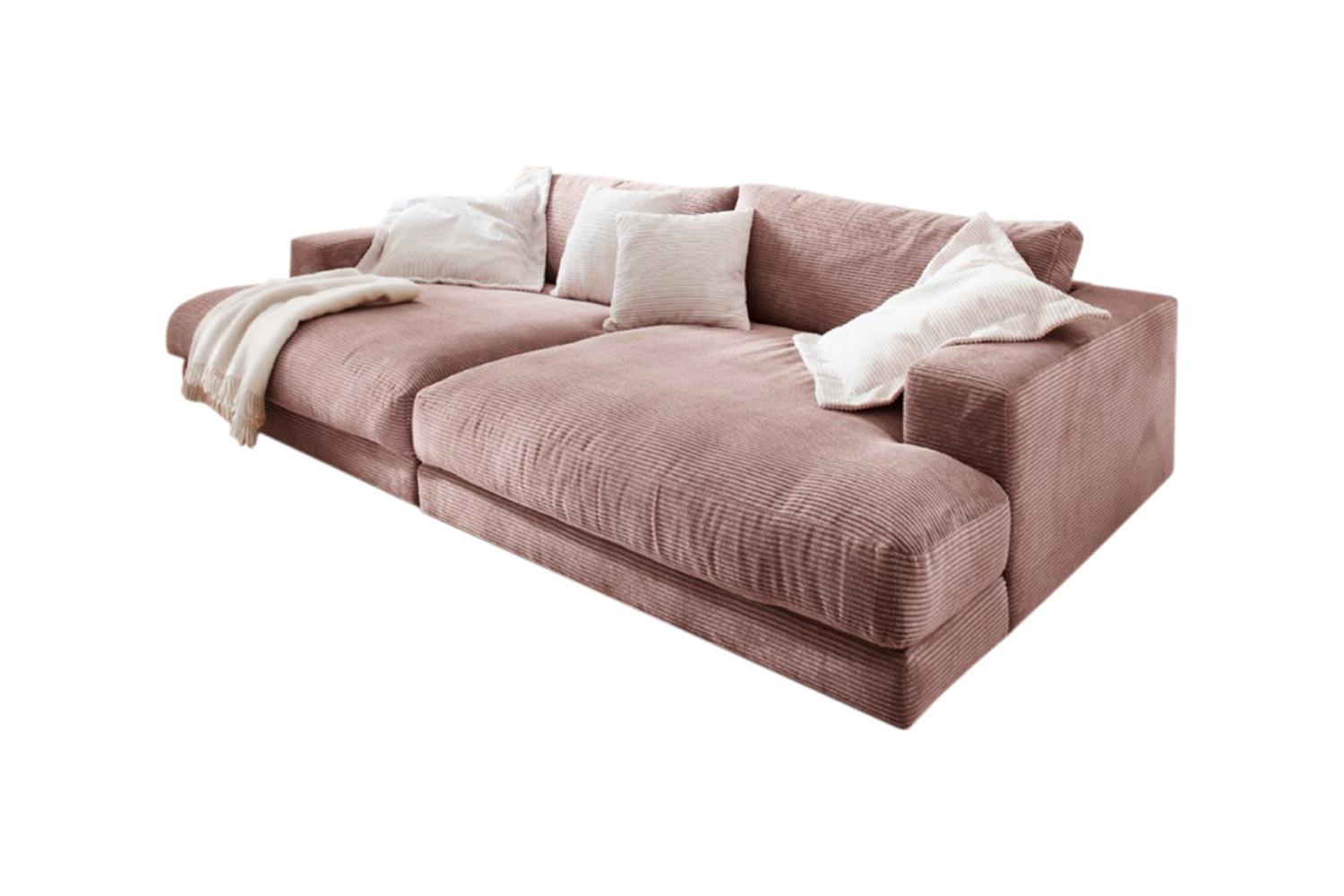 BIG SOFA XL MADELINE Pink Cord - Schwarz/Rosa, Kunststoff/Textil (290/85/190cm) - KAWOLA