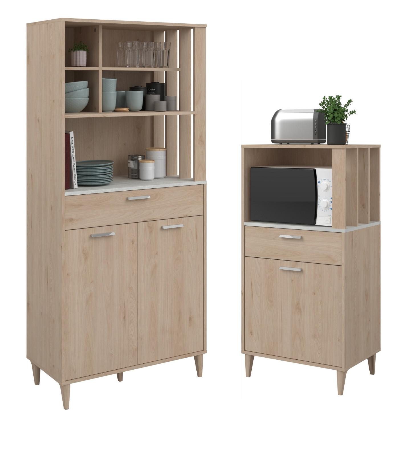 BUFFET Set 2-tlg. Eiche grau, mit Buffetschrank und Küchenschrank - Eichefarben/Grau, Holzwerkstoff (145/185/41cm) - Parisot Meuble